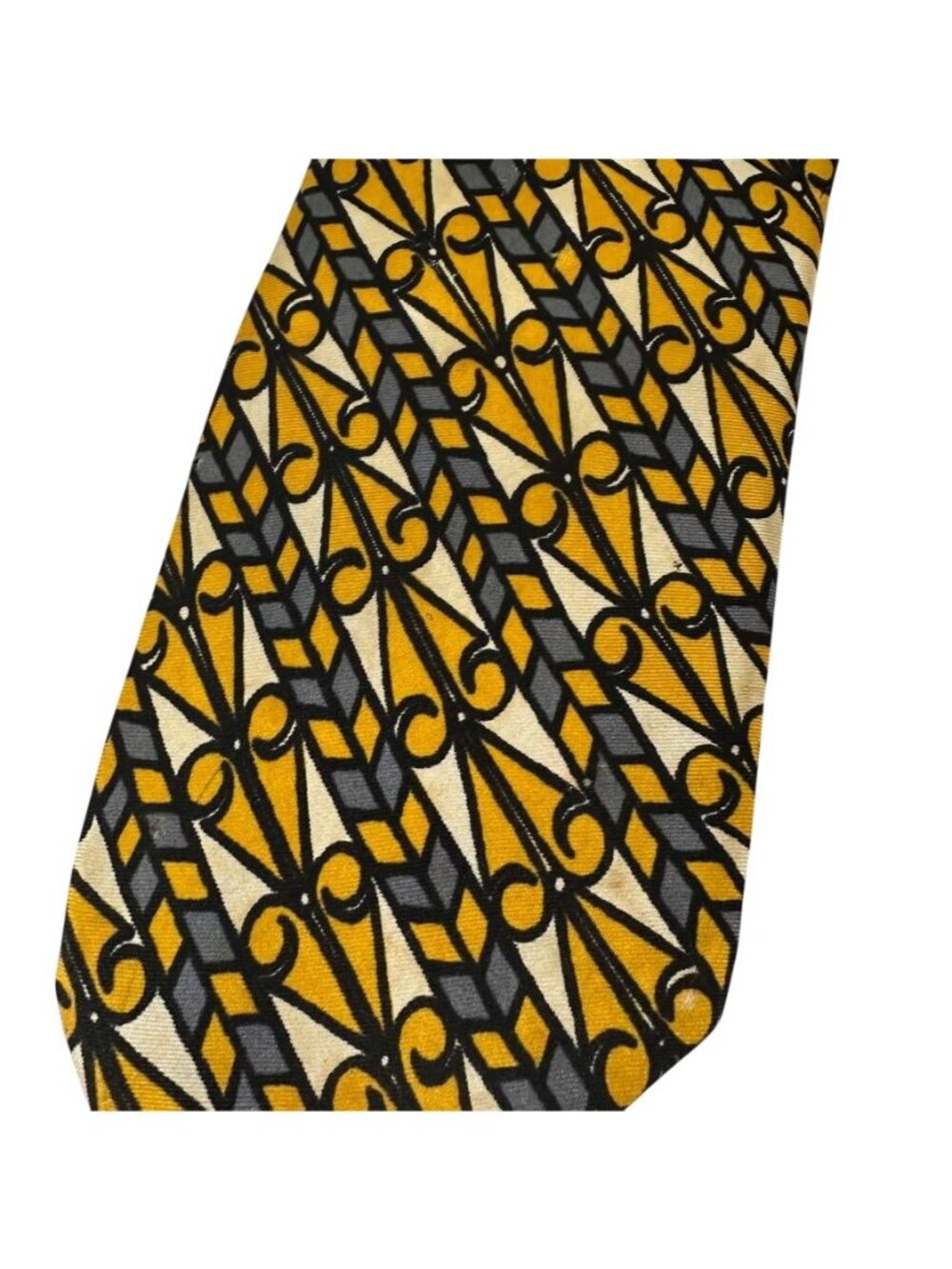 VTG 1980s CHRISTIAN DIOR All Silk Tie Geometric Art Deco Motif Yellow Gray Black